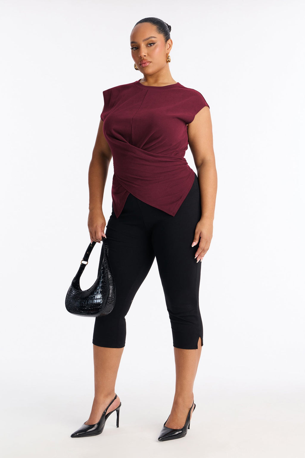 Crossed Up Crew Neck Tee - Plum