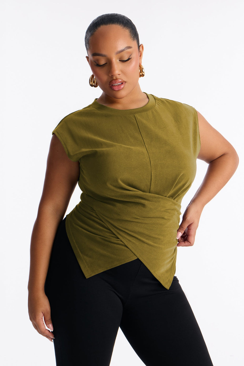 Crossed Up Crew Neck Tee - Olive