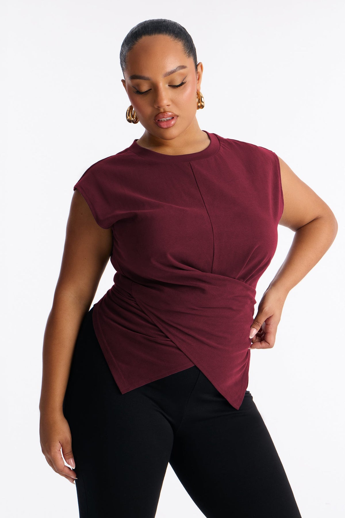 Crossed Up Crew Neck Tee - Plum