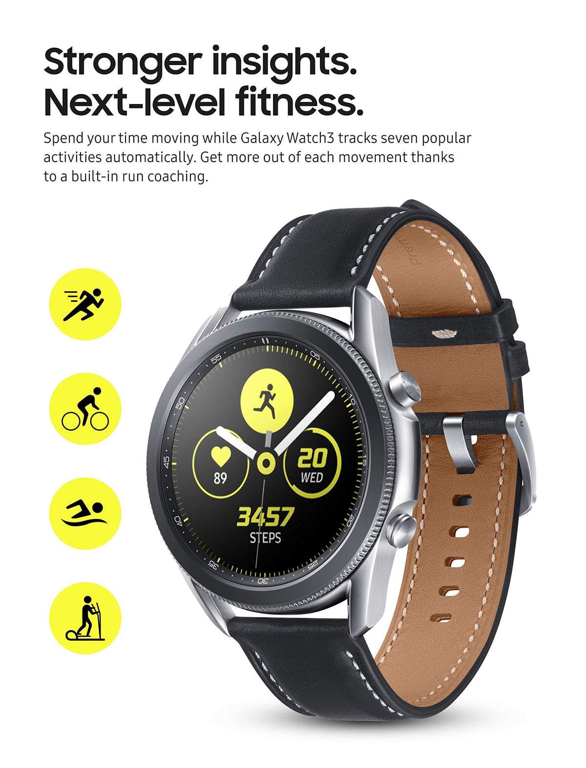 Samsung Galaxy Watch3 SM-R850 41mm Mystic Silver Stainless Steel Case with Black - SM-R850NZSAXAR