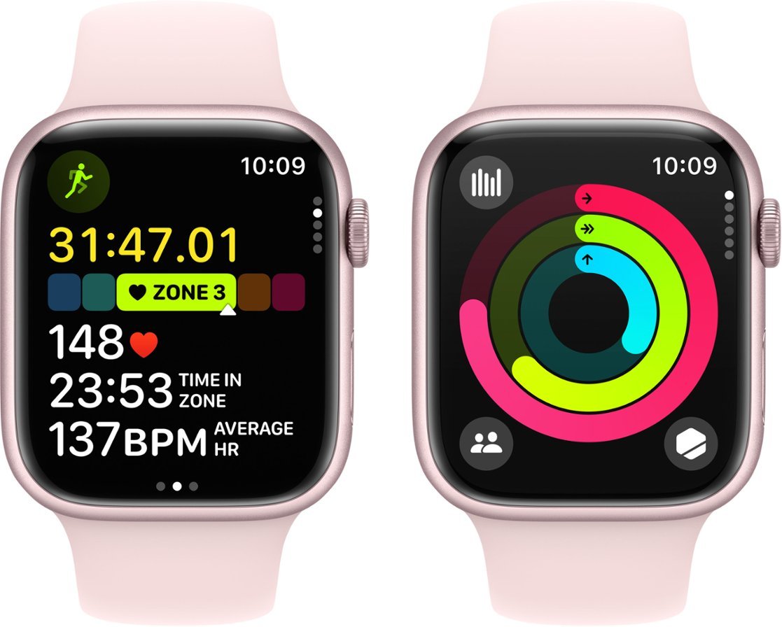 Apple Watch Series 9 (GPS + Cellular) 45mm Aluminum Case with Light Pink Sport Band - S/M - Pink - MRMK3LL/A