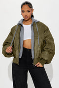 No Big Deal Washed Puffer Jacket - Olive