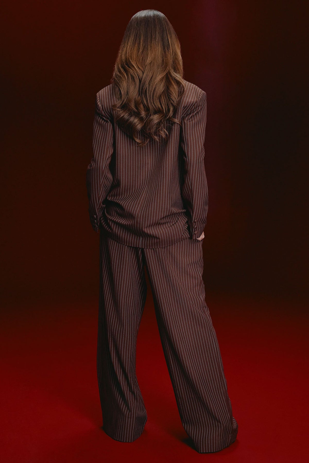 Tailored Pinstripe Pant Set - Brown/combo
