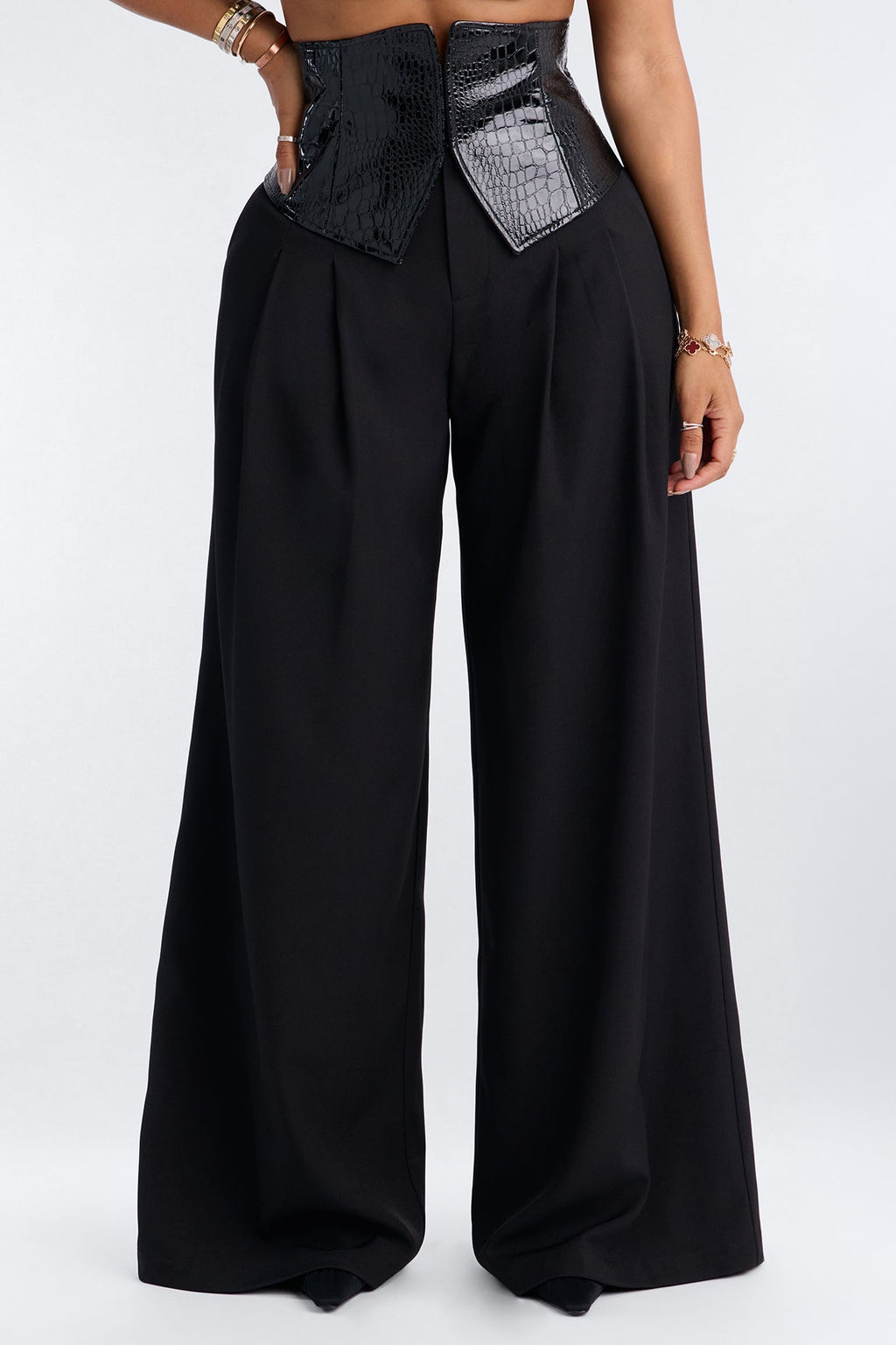 Locked In Croc Corset Trouser Pant - Black