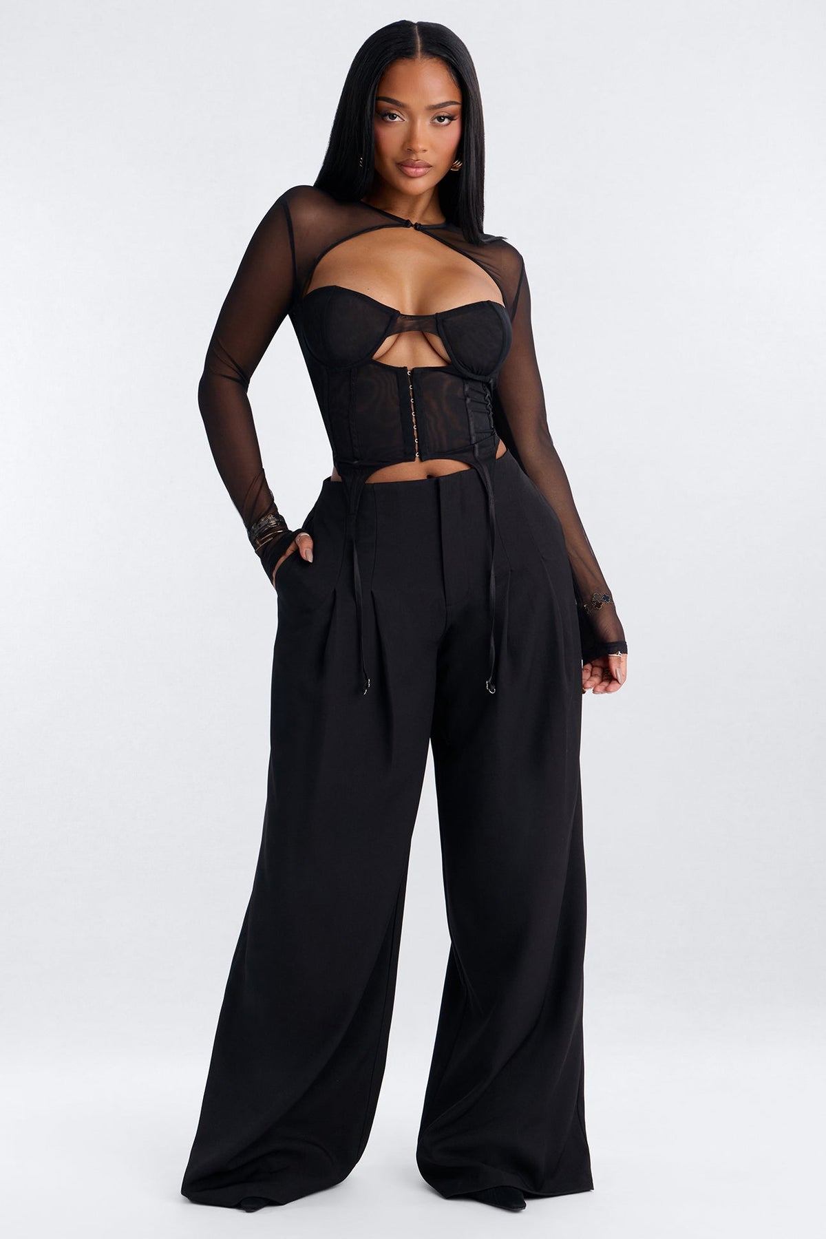Eclipse Mesh Corset Top - Black