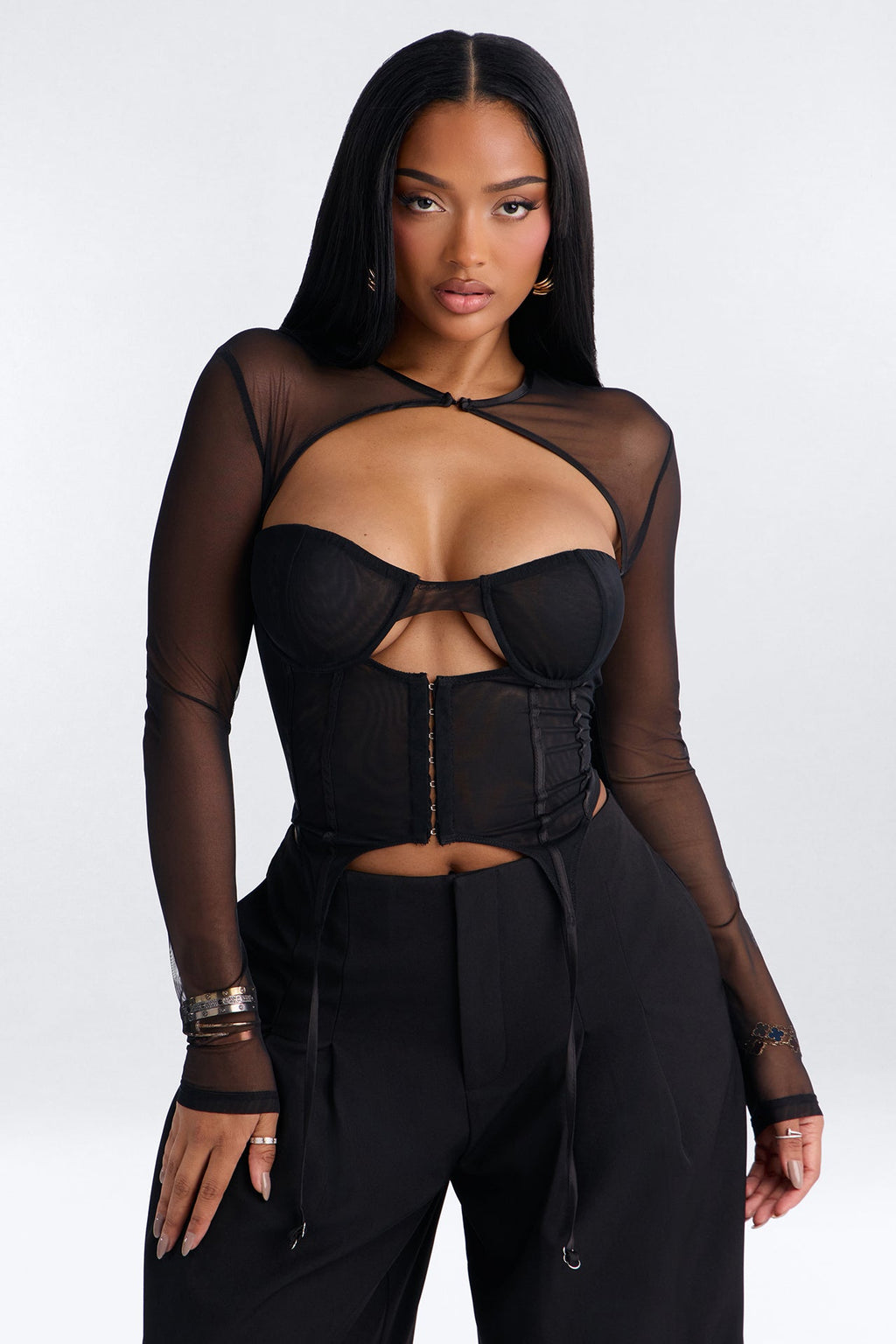 Eclipse Mesh Corset Top - Black