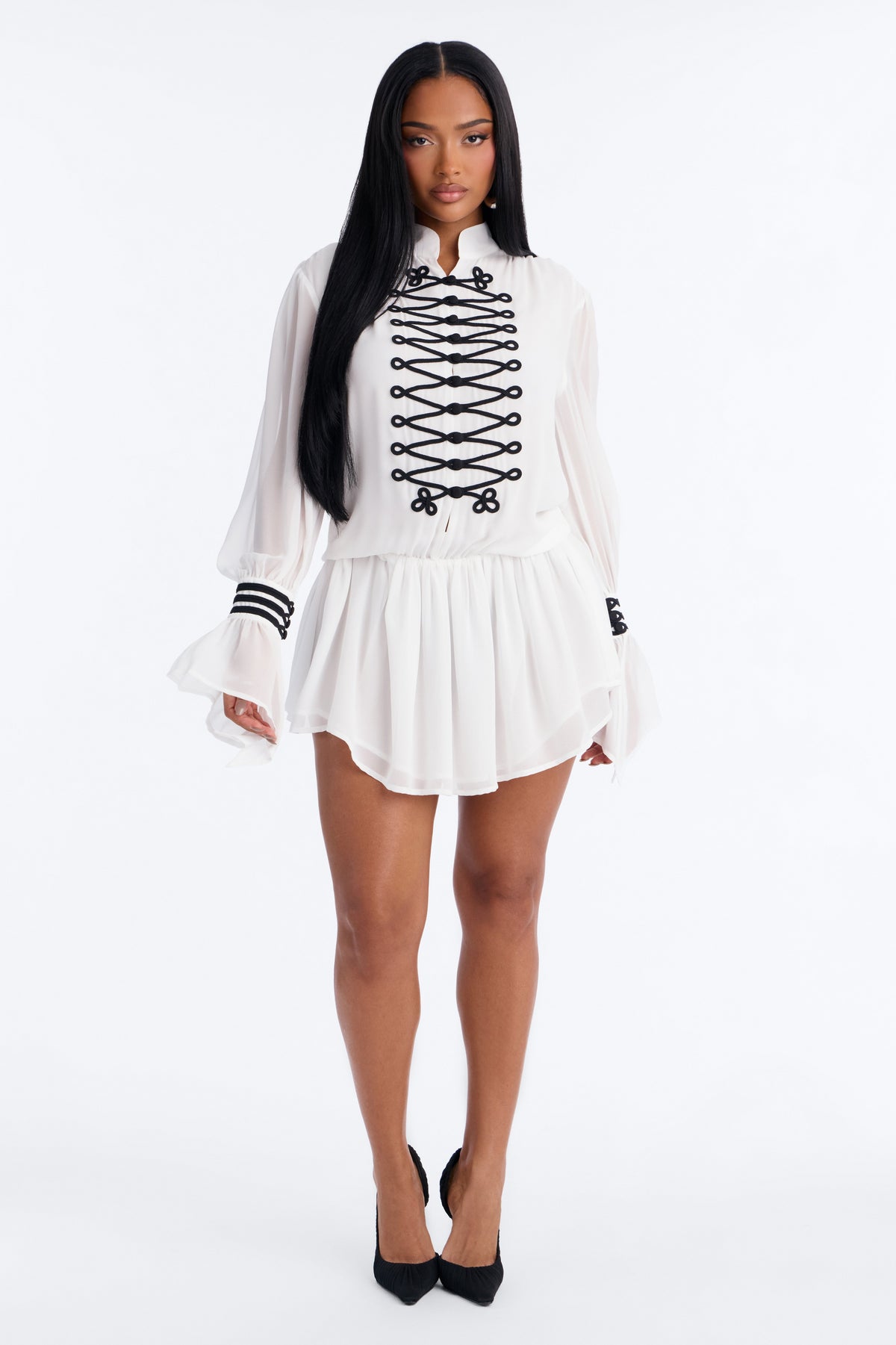 Athena Long Sleeve Chiffon Mini Dress - Cream
