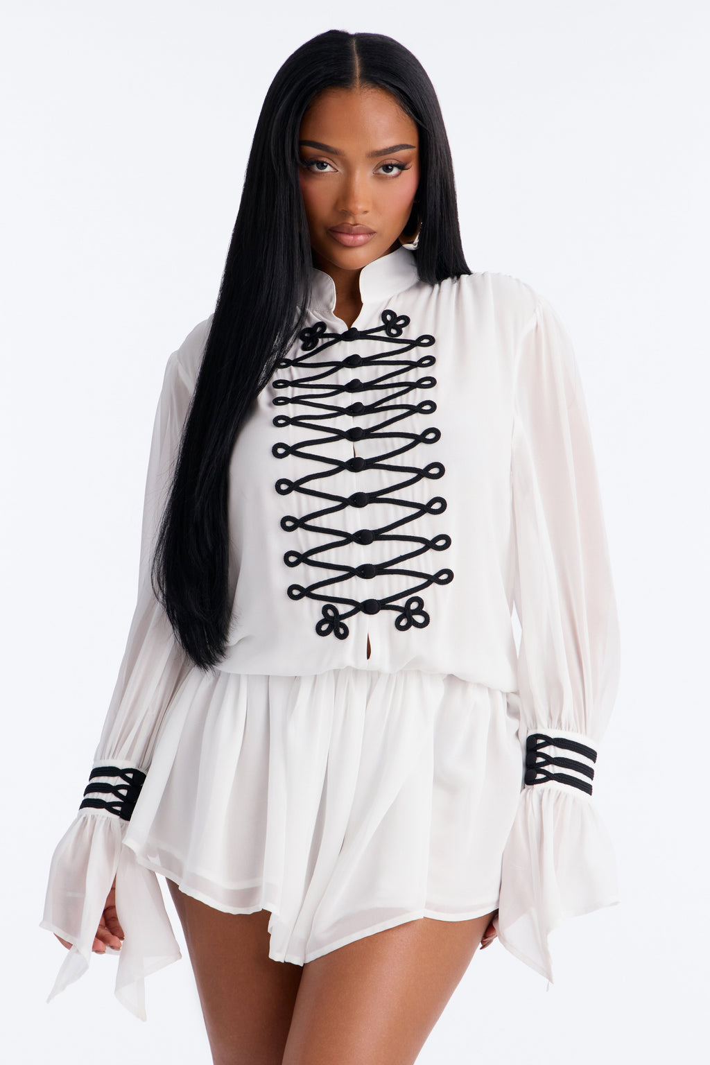 Athena Long Sleeve Chiffon Mini Dress - Cream
