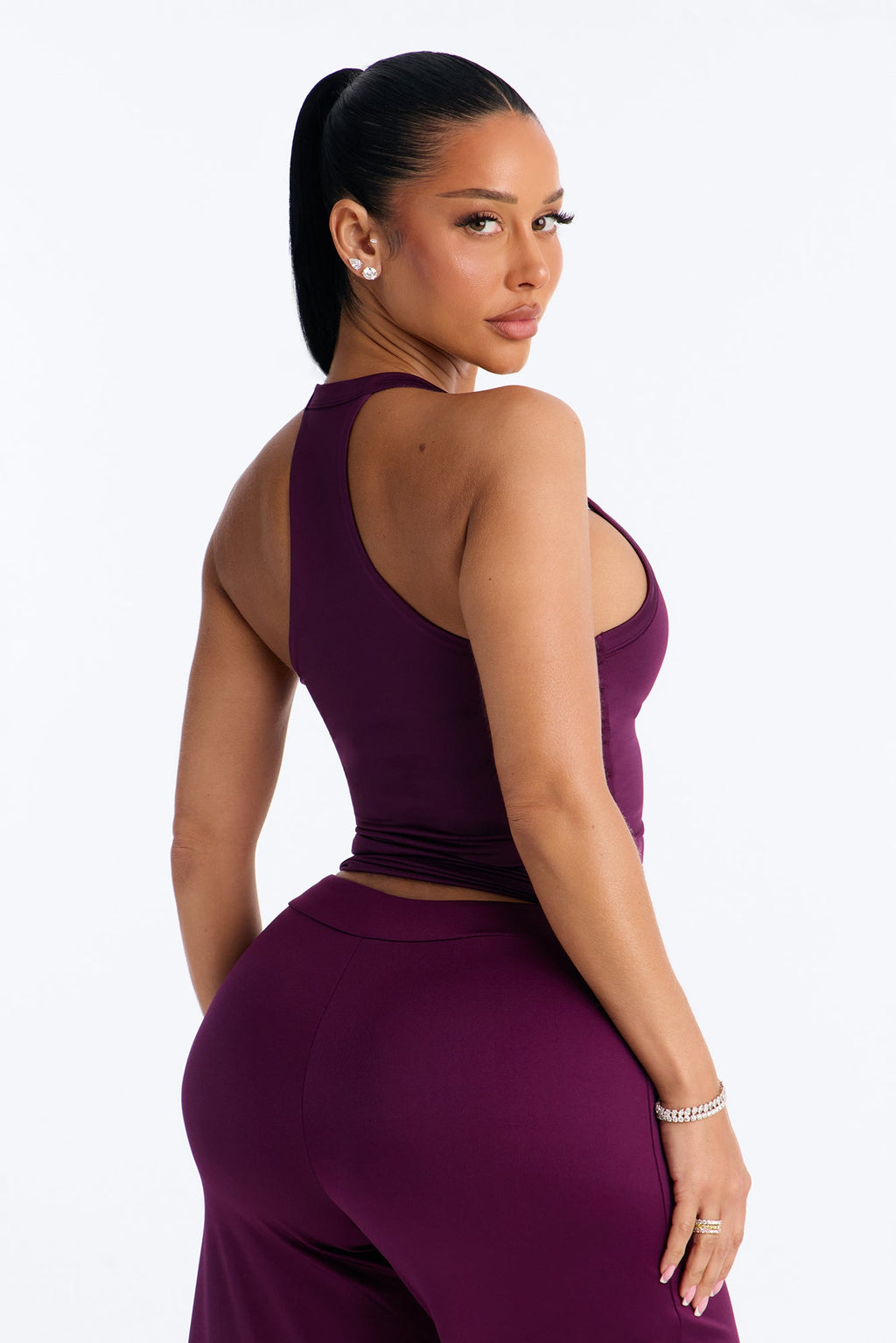 Contour Double Lined V-Neck Tank Top - Purple