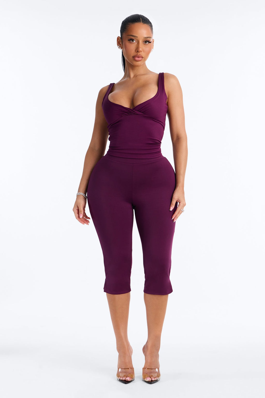 Contour Double Lined Surplice Scoop Neck Tank Top - Purple