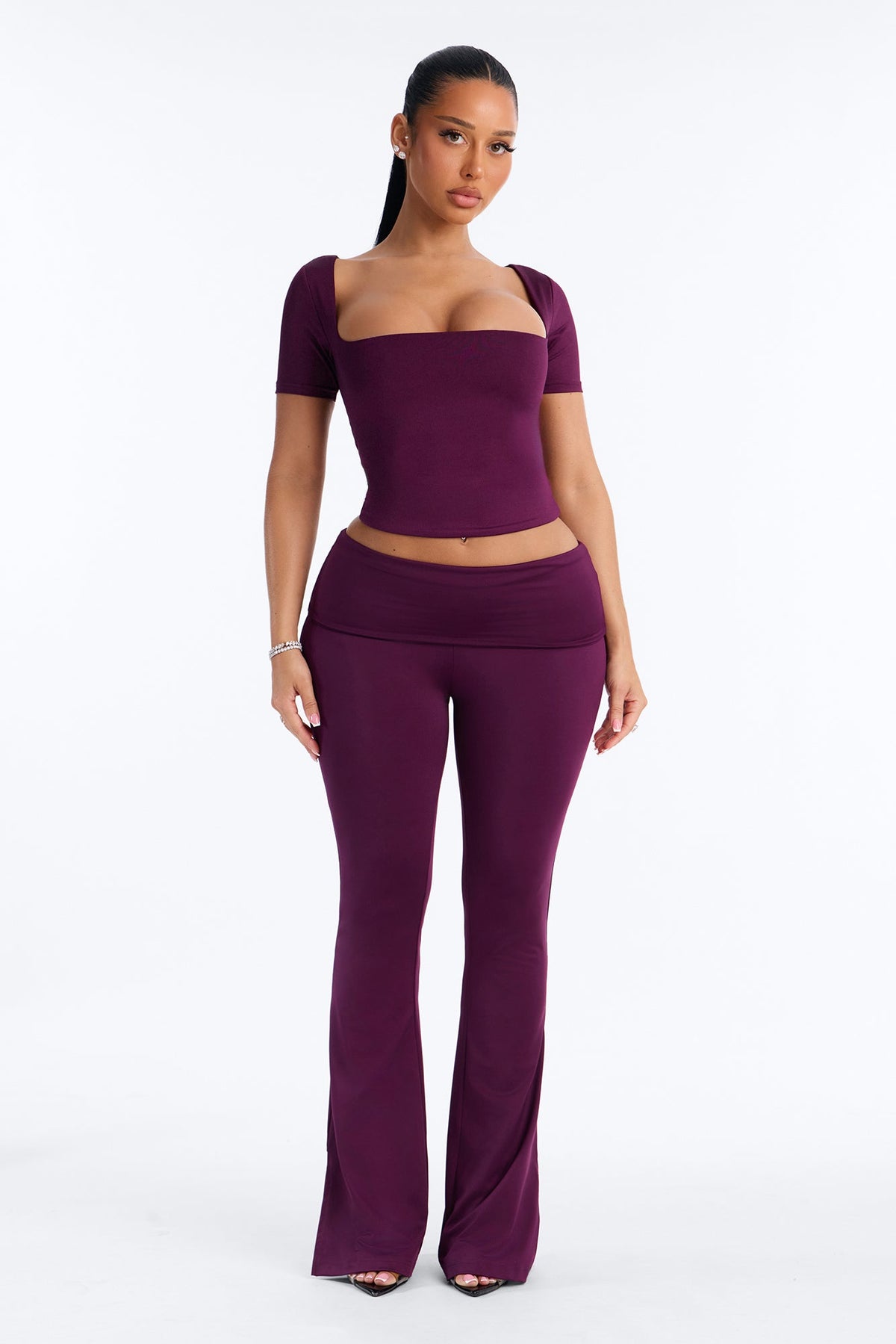 Contour Double Lined Square Neck Short Sleeve Top - Purple