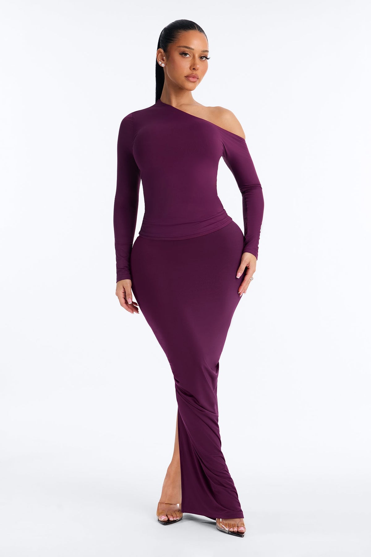 Second Skin Double Lined Off Shoulder Long Sleeve Top - Purple