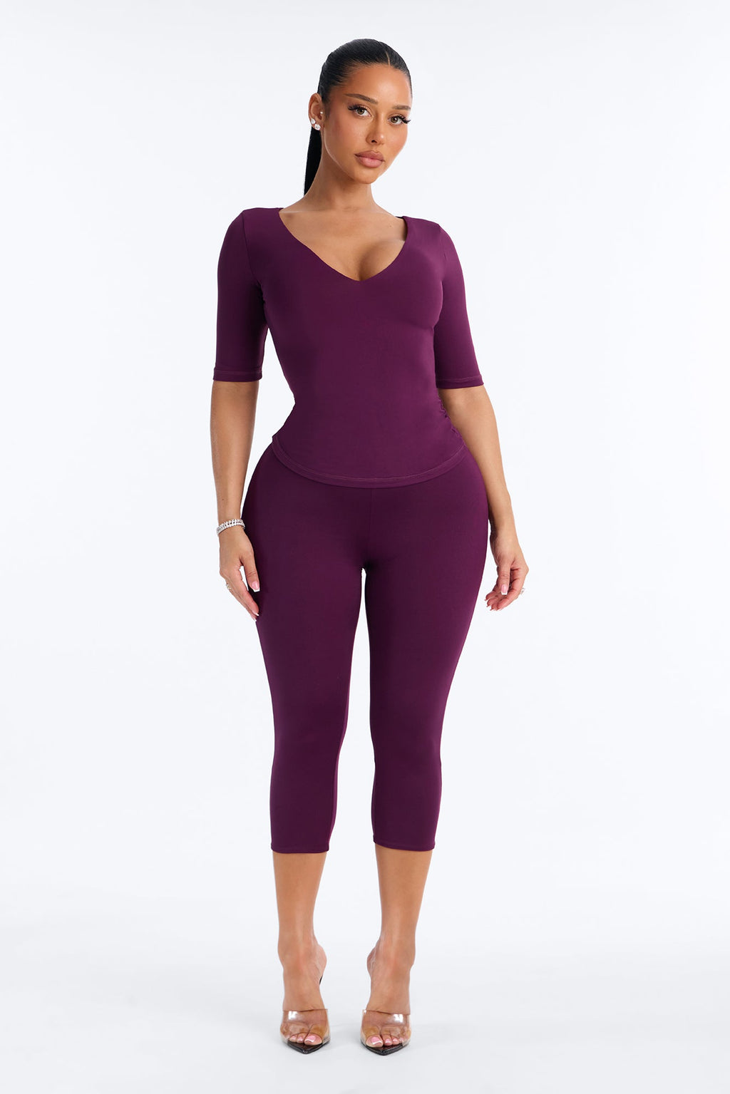 Second Skin Deep U Neck Elbow Sleeve Top - Purple
