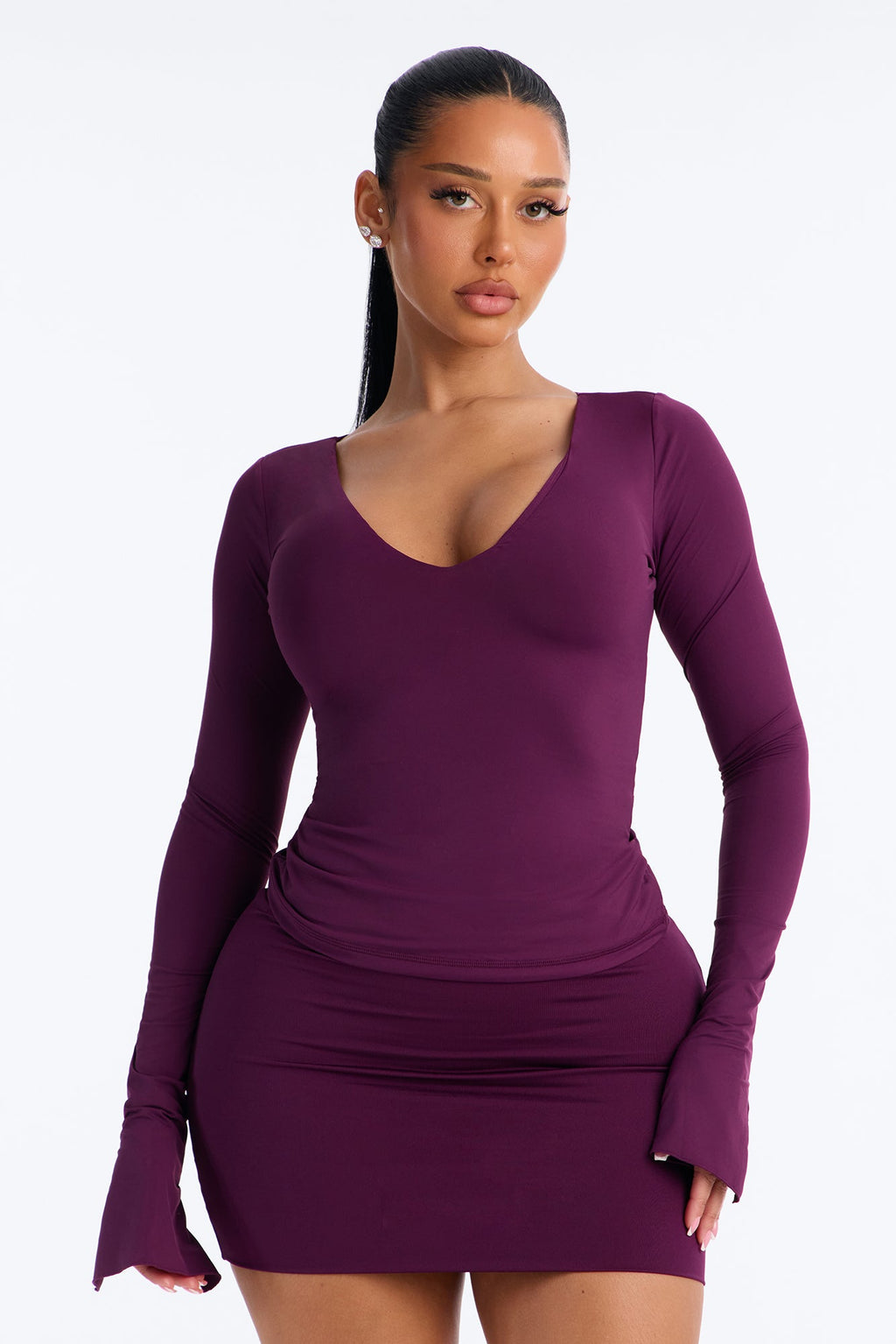 Second Skin Deep U Neck Long Sleeve Top - Purple