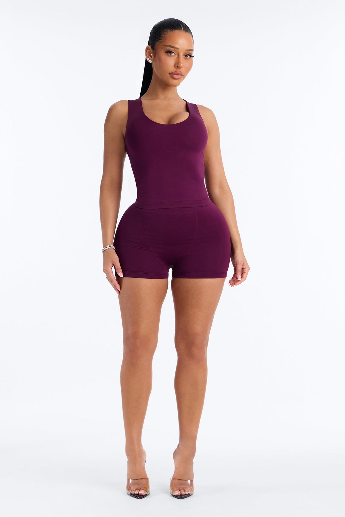 Seamless Smooth Double Lined U Neck Tank Top - Purple