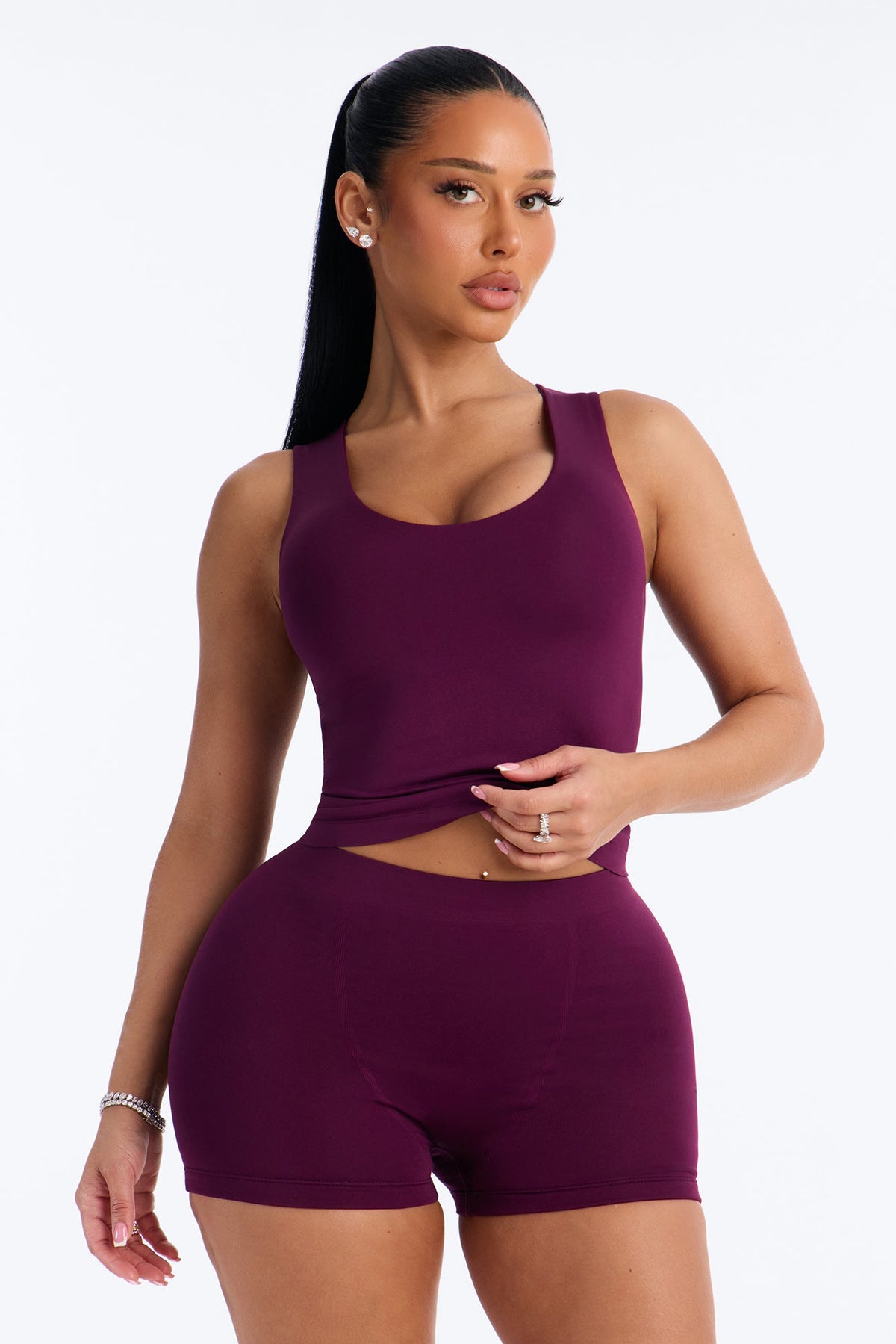 Seamless Smooth Double Lined U Neck Tank Top - Purple