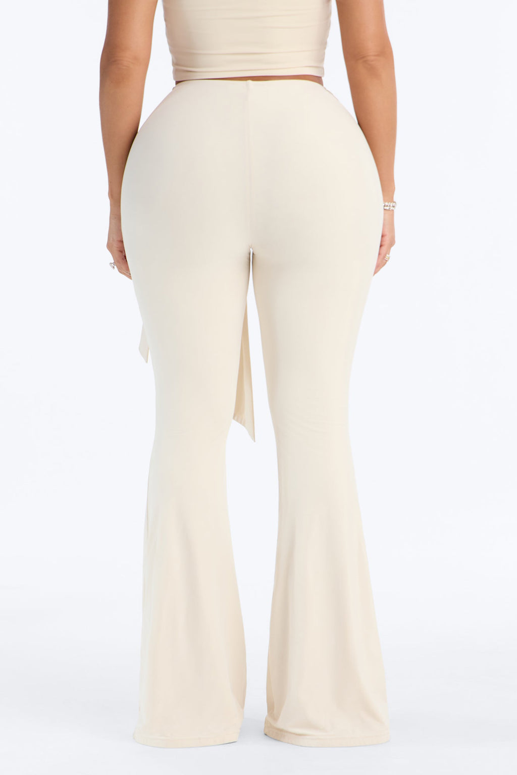 Second Skin Double Lined Tie Waist Flare Leg Pant - Bone