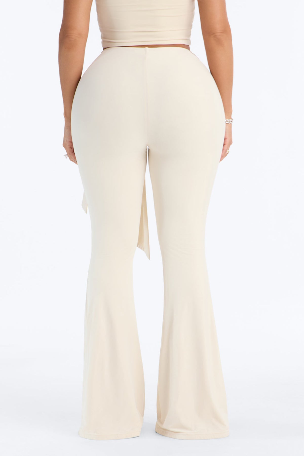 Second Skin Double Lined Tie Waist Flare Leg Pant - Bone