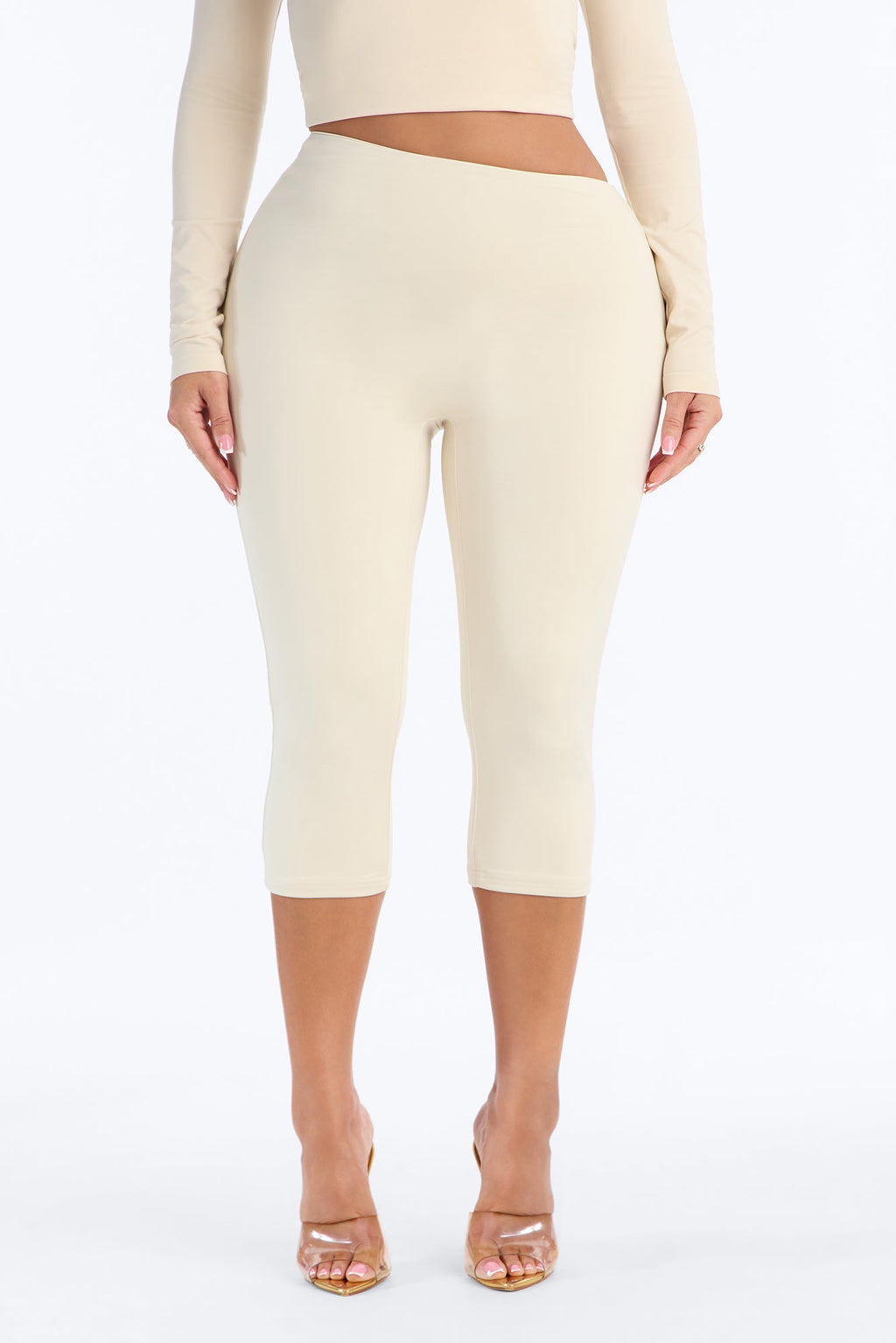 Contour Double Lined Asymmetrical Waist Capri - Bone