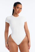 Second Skin Double Lined Crew Neck Short Sleeve Bodysuit - Bright White