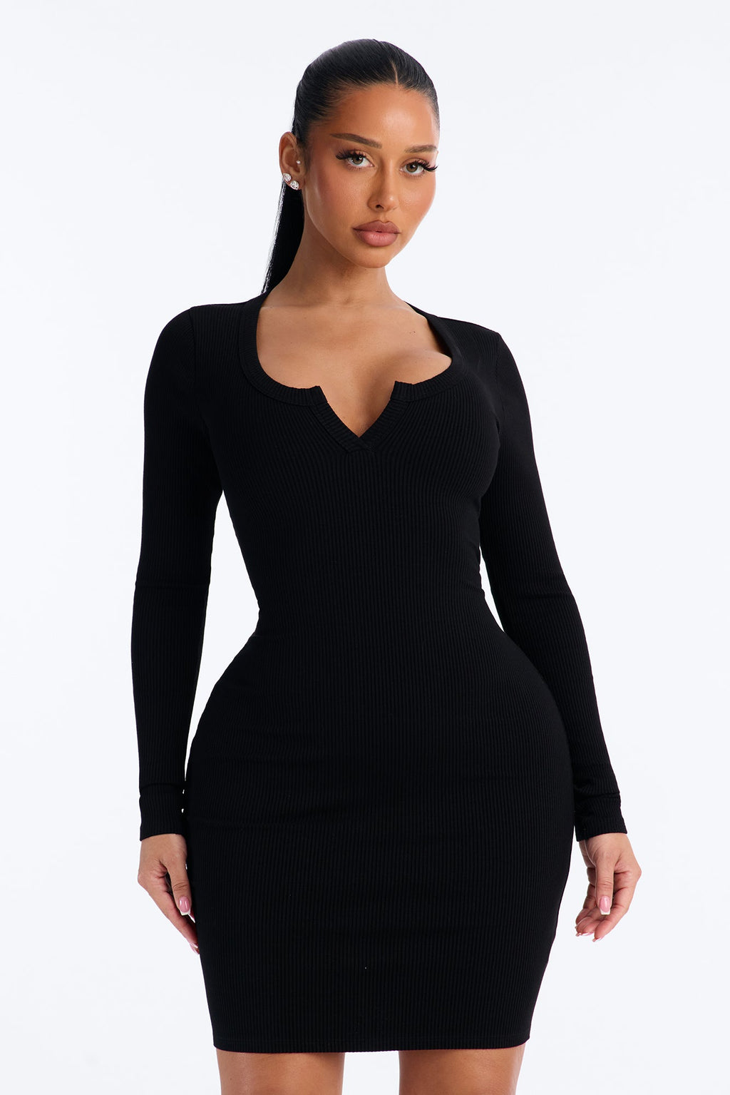 Gia Long Sleeve Snatched Mini Dress - Black