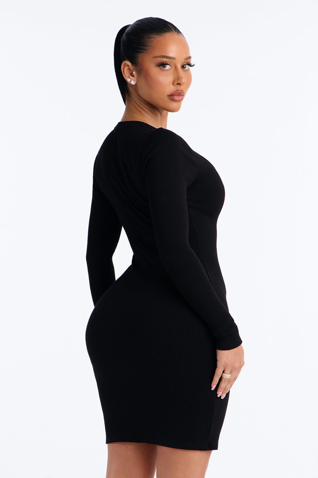 Gia Long Sleeve Snatched Mini Dress - Black