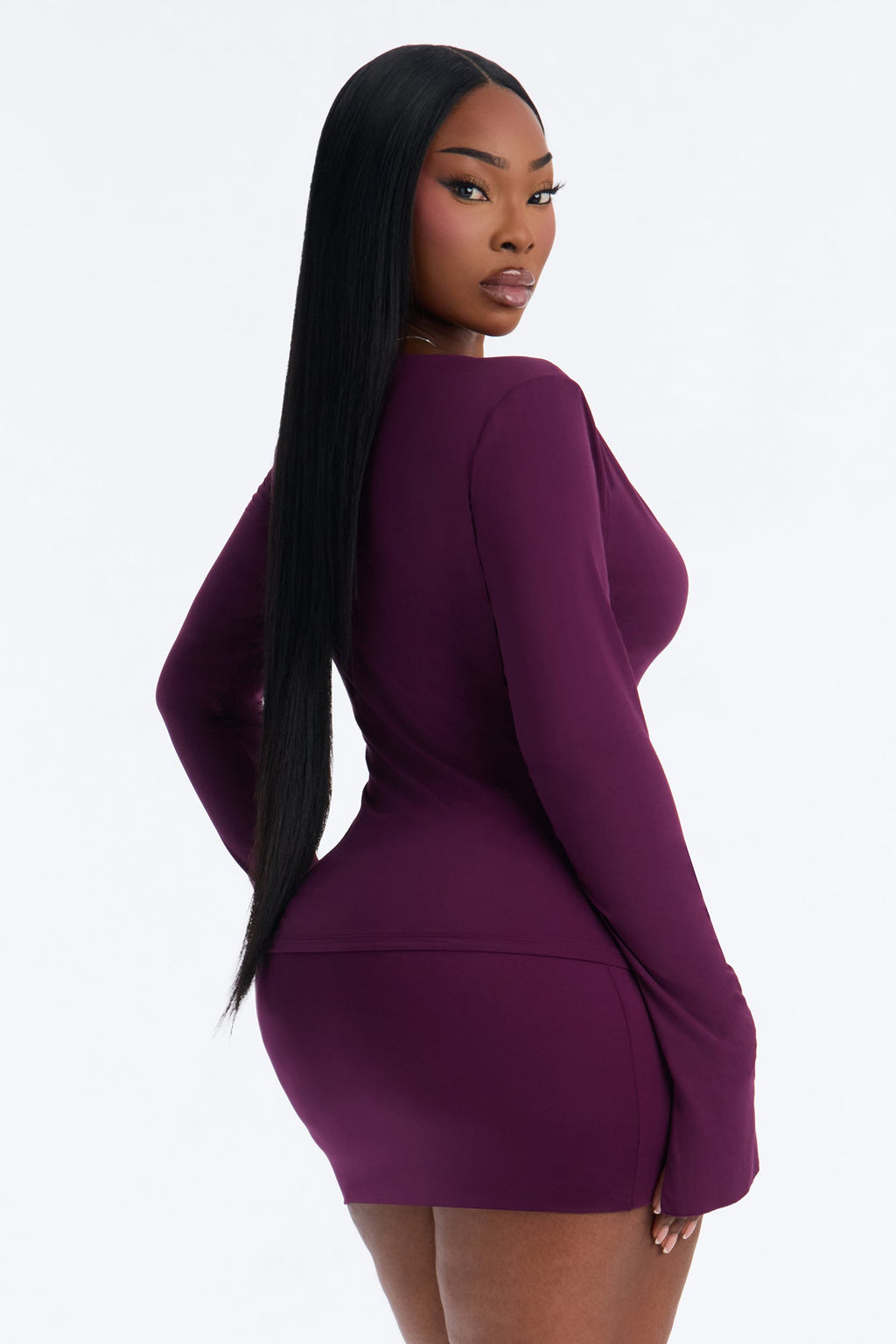 Second Skin Deep U Neck Long Sleeve Top - Purple
