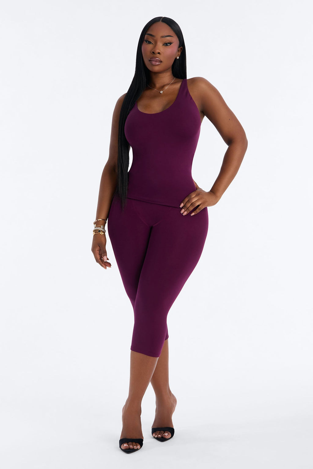 Seamless Smooth Double Lined Scoop Neck Cami Top - Purple