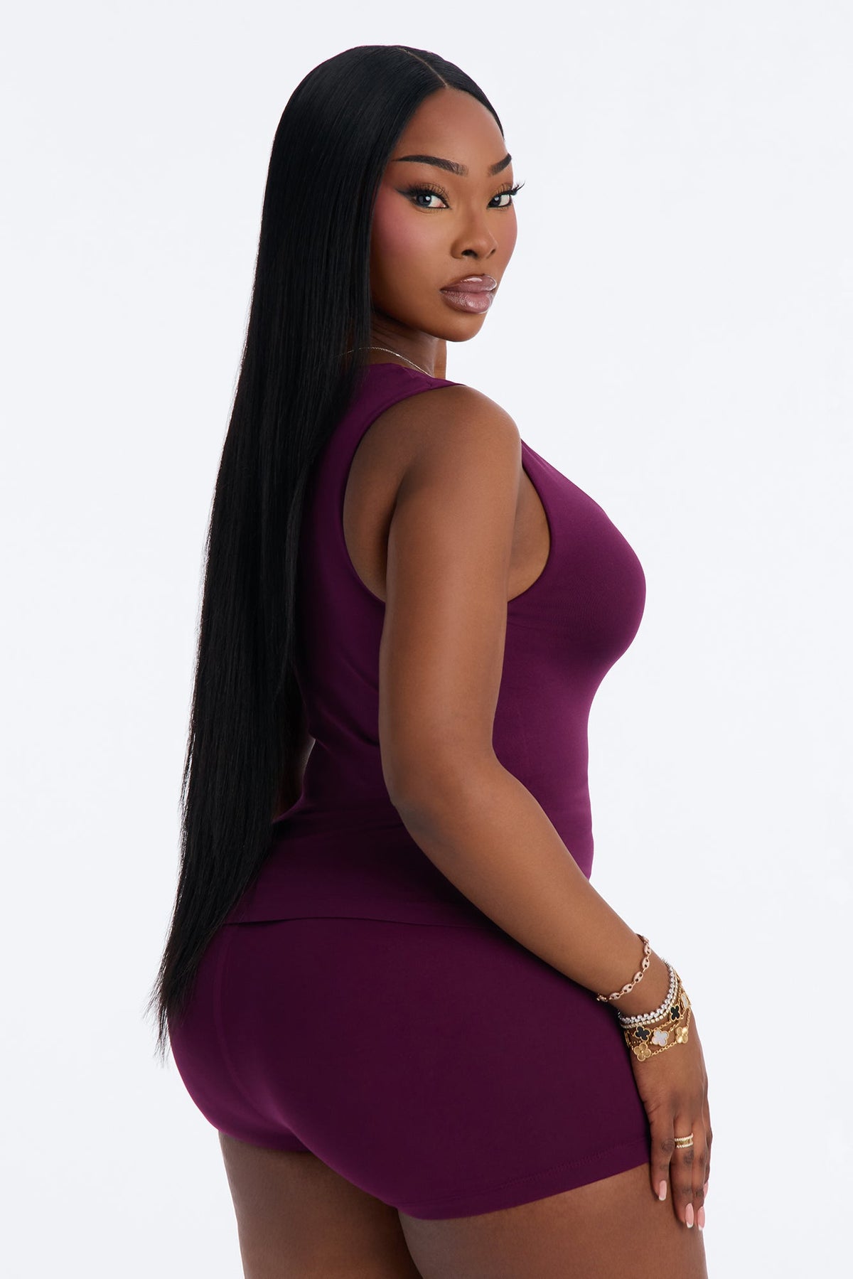 Seamless Smooth Double Lined U Neck Tank Top - Purple