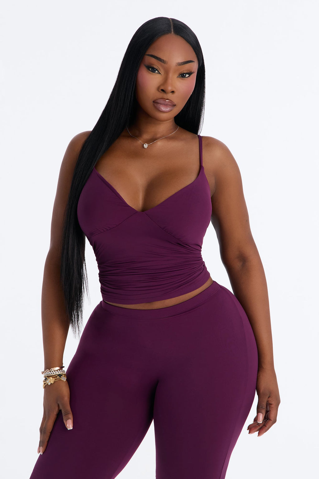 Second Skin Bra Pad V Neck Cami - Purple