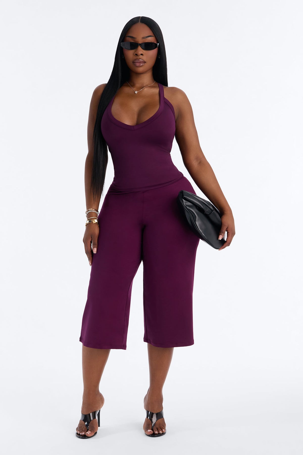 Contour Double Lined V-Neck Tank Top - Purple