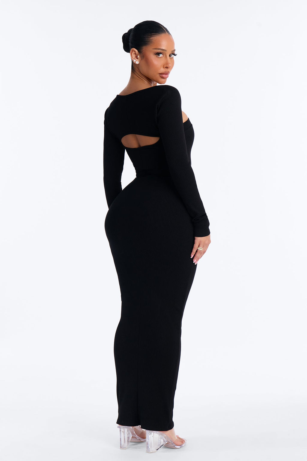 Laila Long Sleeve Snatched Maxi Dress - Black