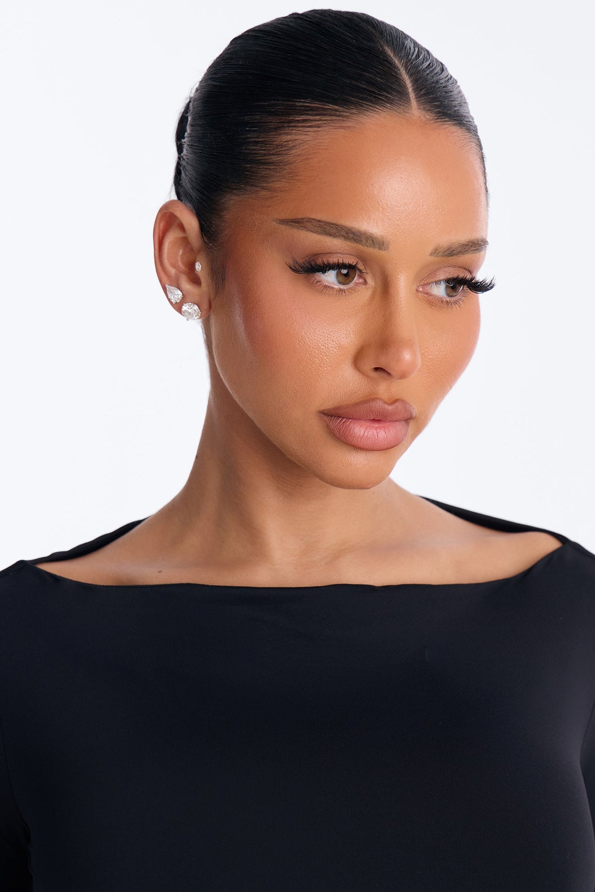 Second Skin Double Lined Boat Neck Long Sleeve Top - Black
