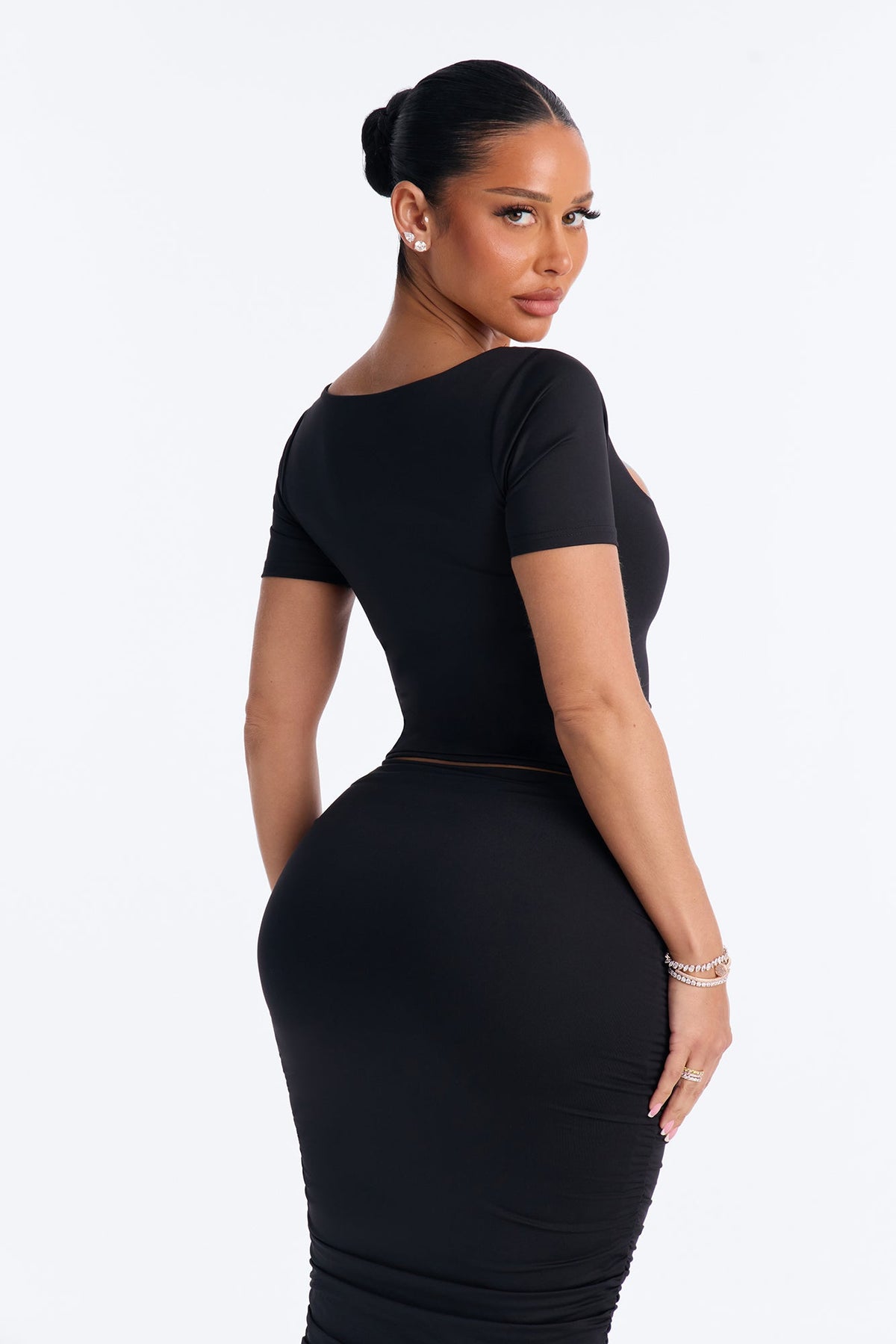 Contour Double Lined Square Neck Short Sleeve Top - Black