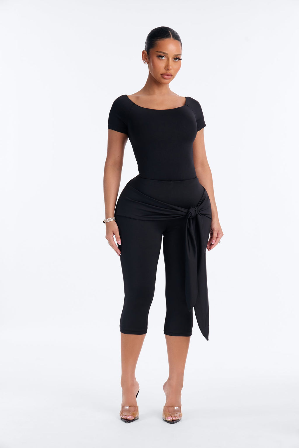 Contour Double Lined Tie Waist Capri - Black