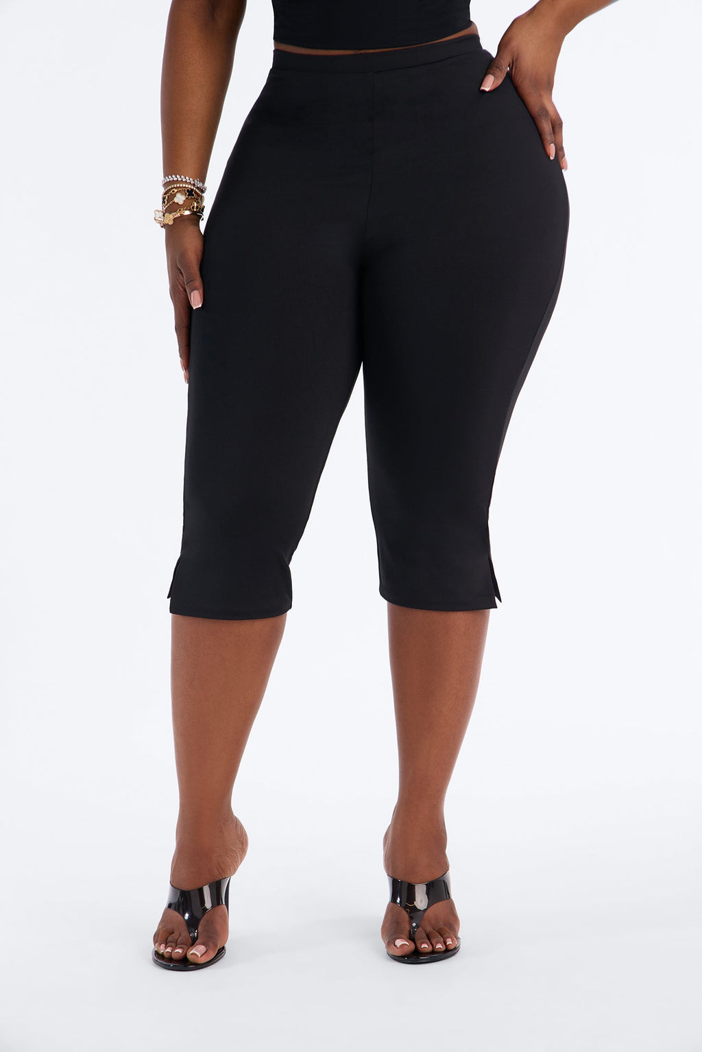 Contour Double Lined Split Hem Capri - Black