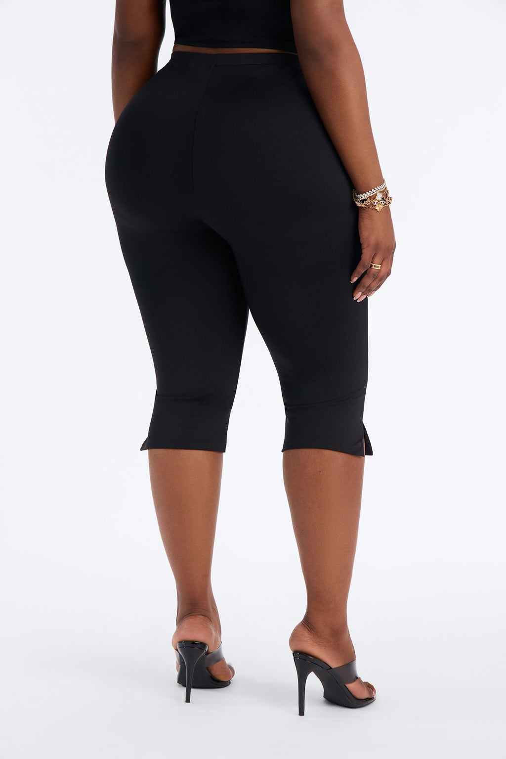 Contour Double Lined Split Hem Capri - Black