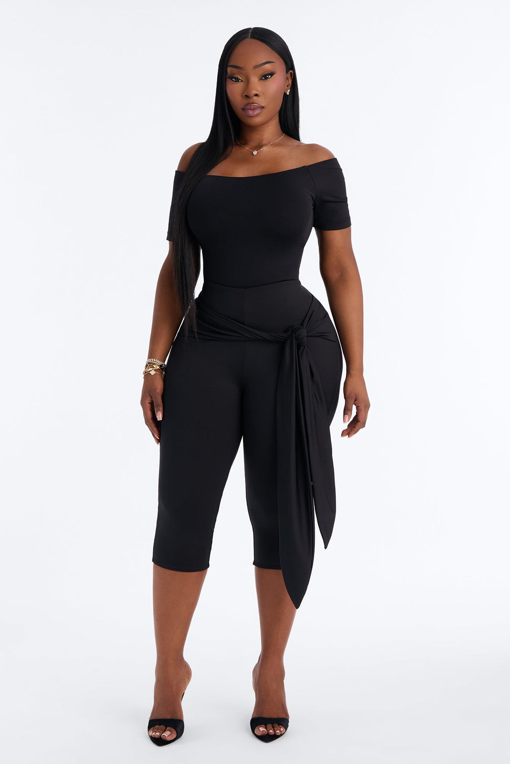 Contour Double Lined Tie Waist Capri - Black
