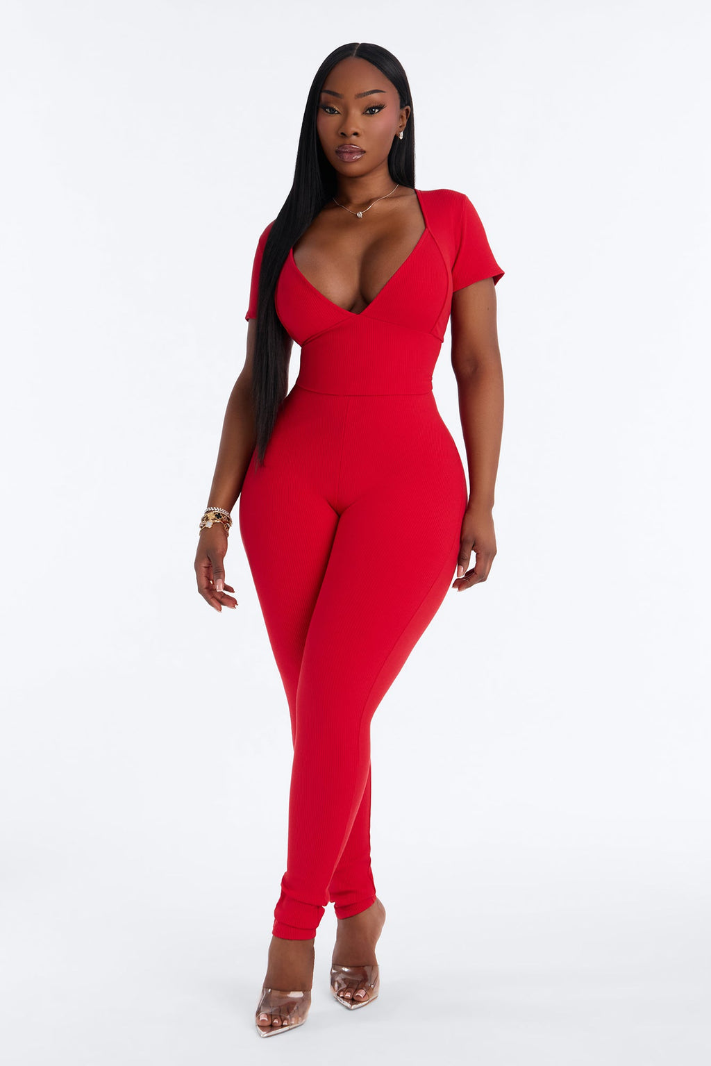 Sutton Snatched Skinny Leg Jumpsuit - Red