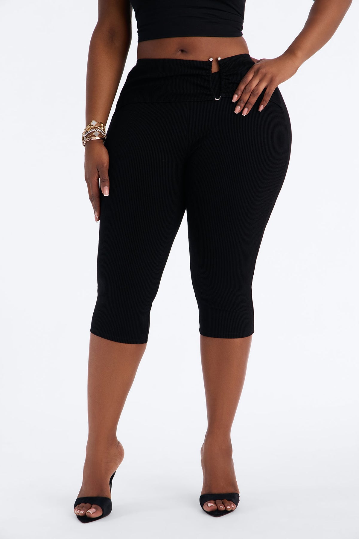 Ruby Snatched Hardware Cutout Capri Legging - Black
