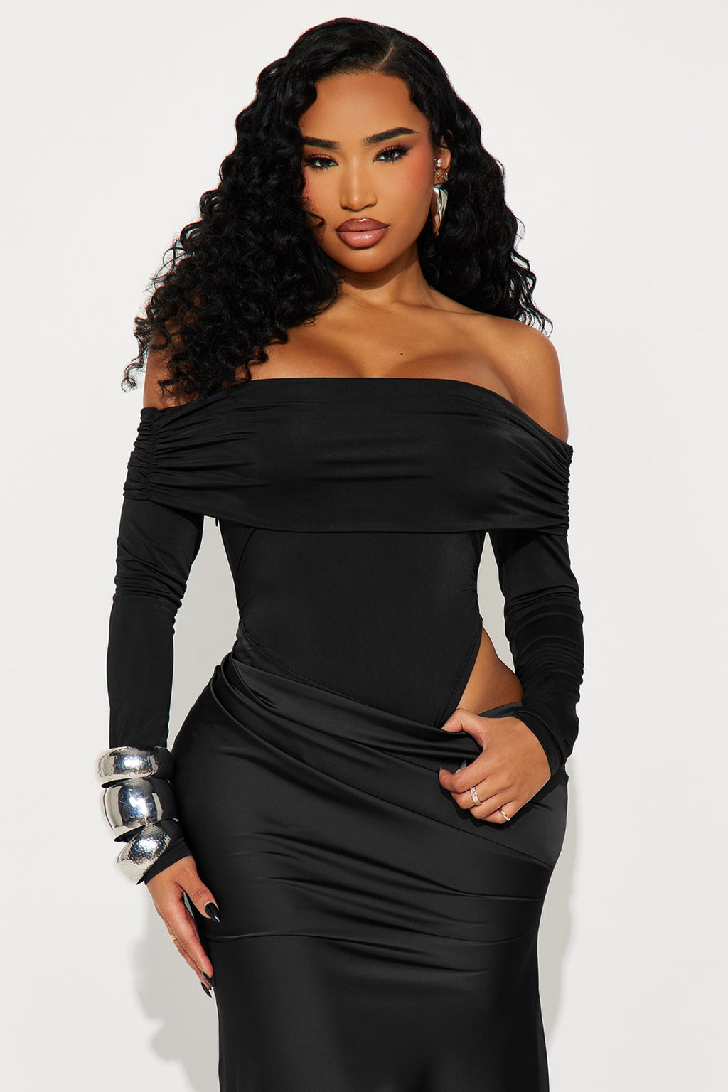 Flirt In Theory Satin Maxi Dress - Black
