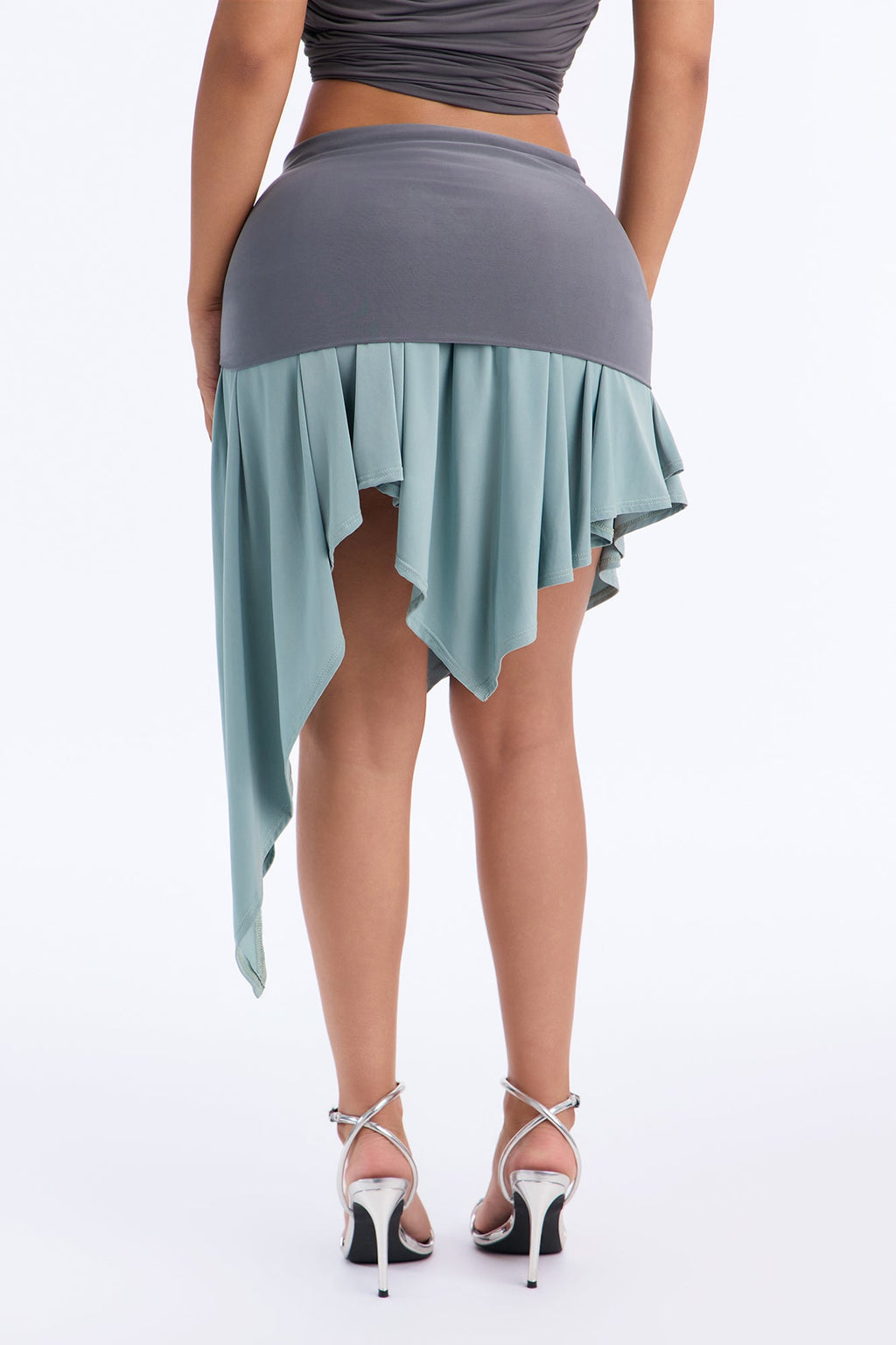 Charlotte Ruched Asymmetrical Handkerchief Mini Skirt - Olive/combo