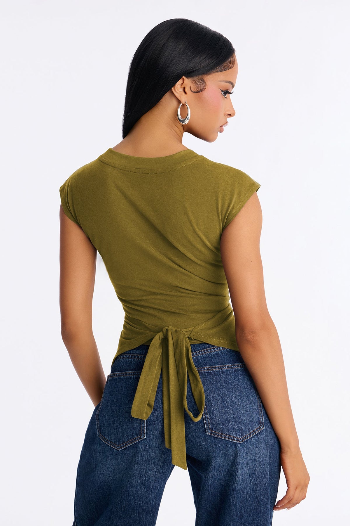 Crossed Up Crew Neck Tee - Olive