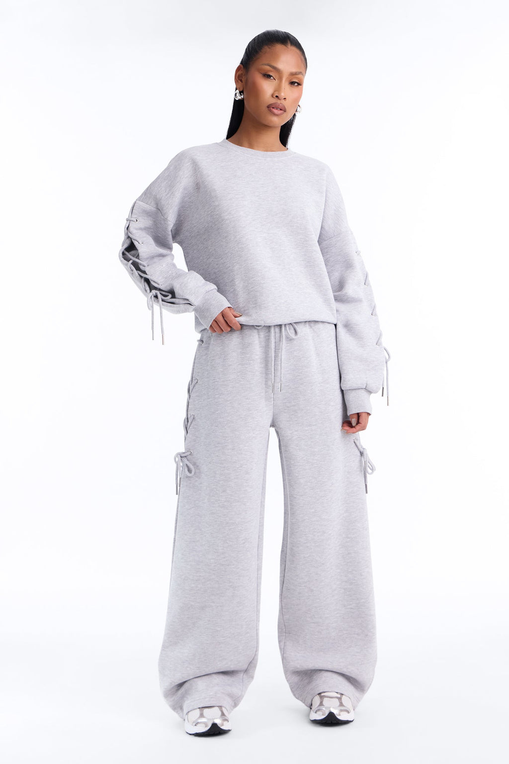 Caro Lace Up Sweatshirt Set - Heather Grey