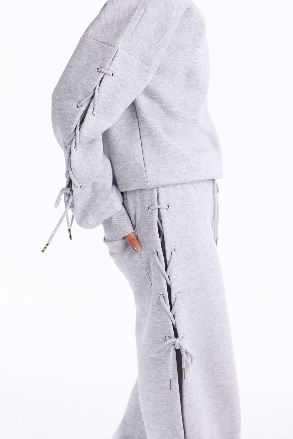 Caro Lace Up Sweatshirt Set - Heather Grey