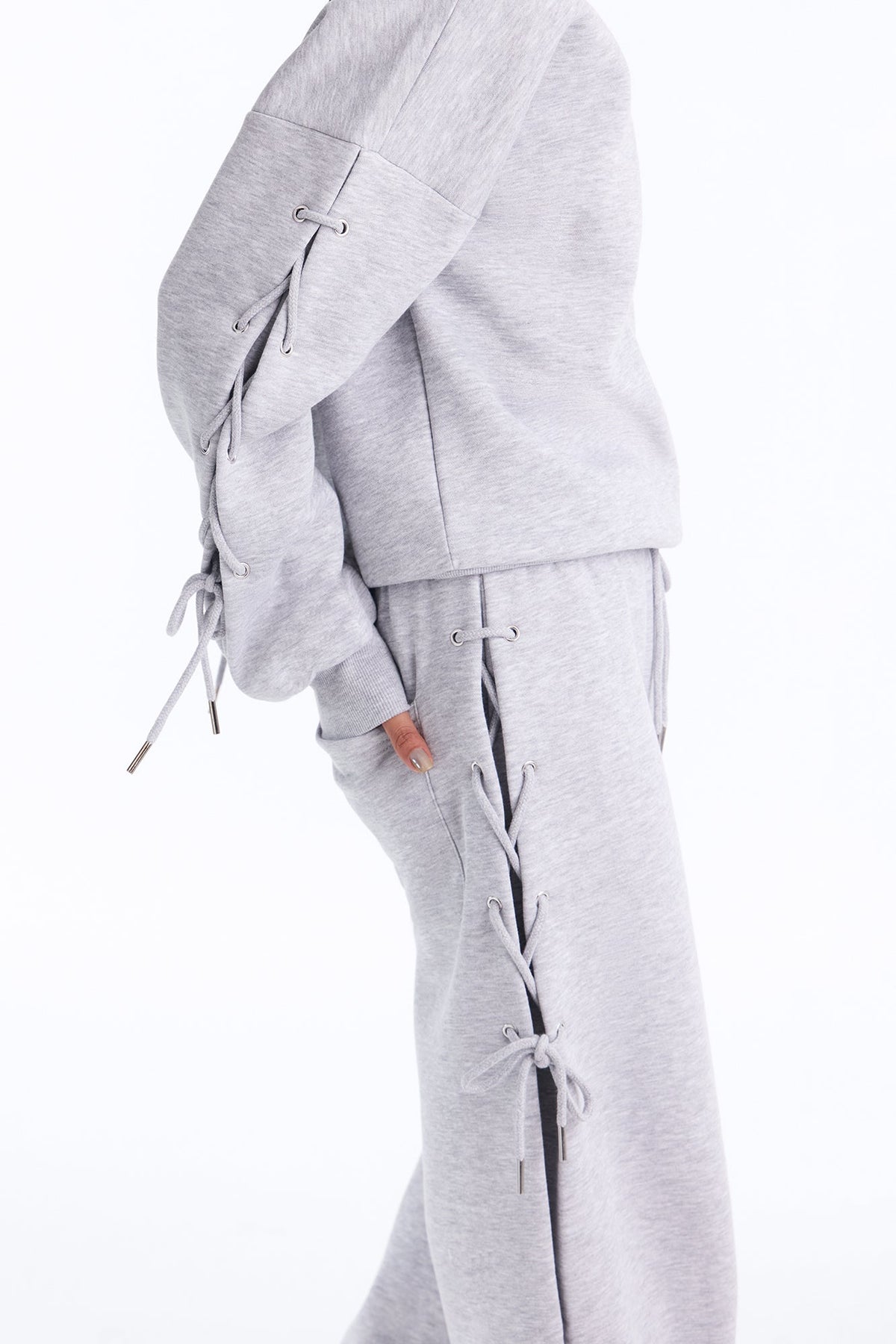 Caro Lace Up Sweatshirt Set - Heather Grey