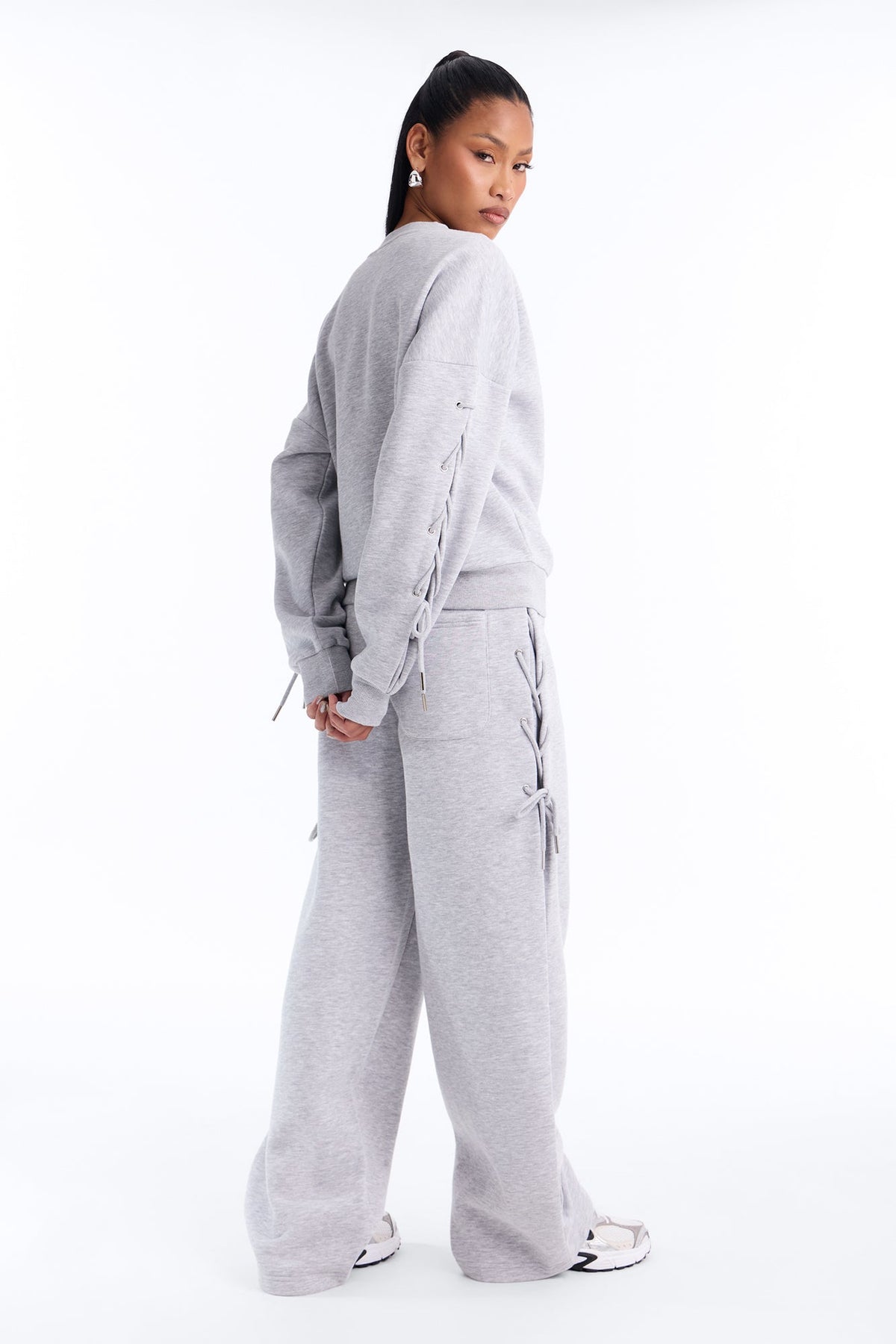 Caro Lace Up Sweatshirt Set - Heather Grey