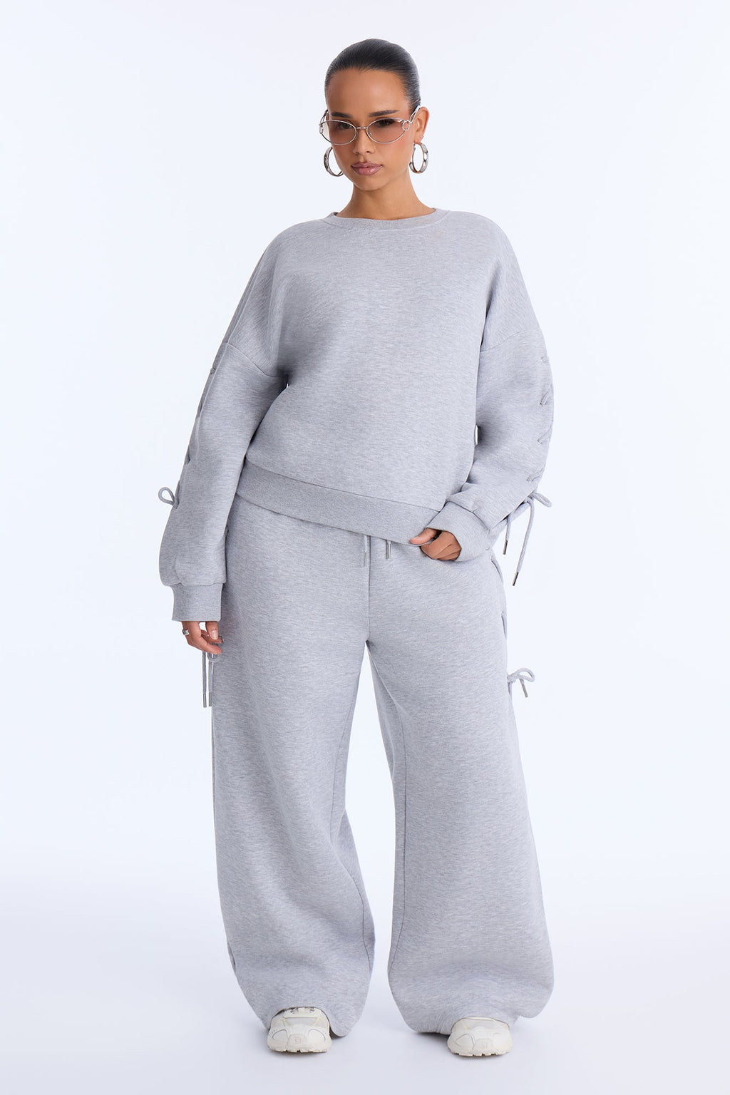 Caro Lace Up Sweatshirt Set - Heather Grey