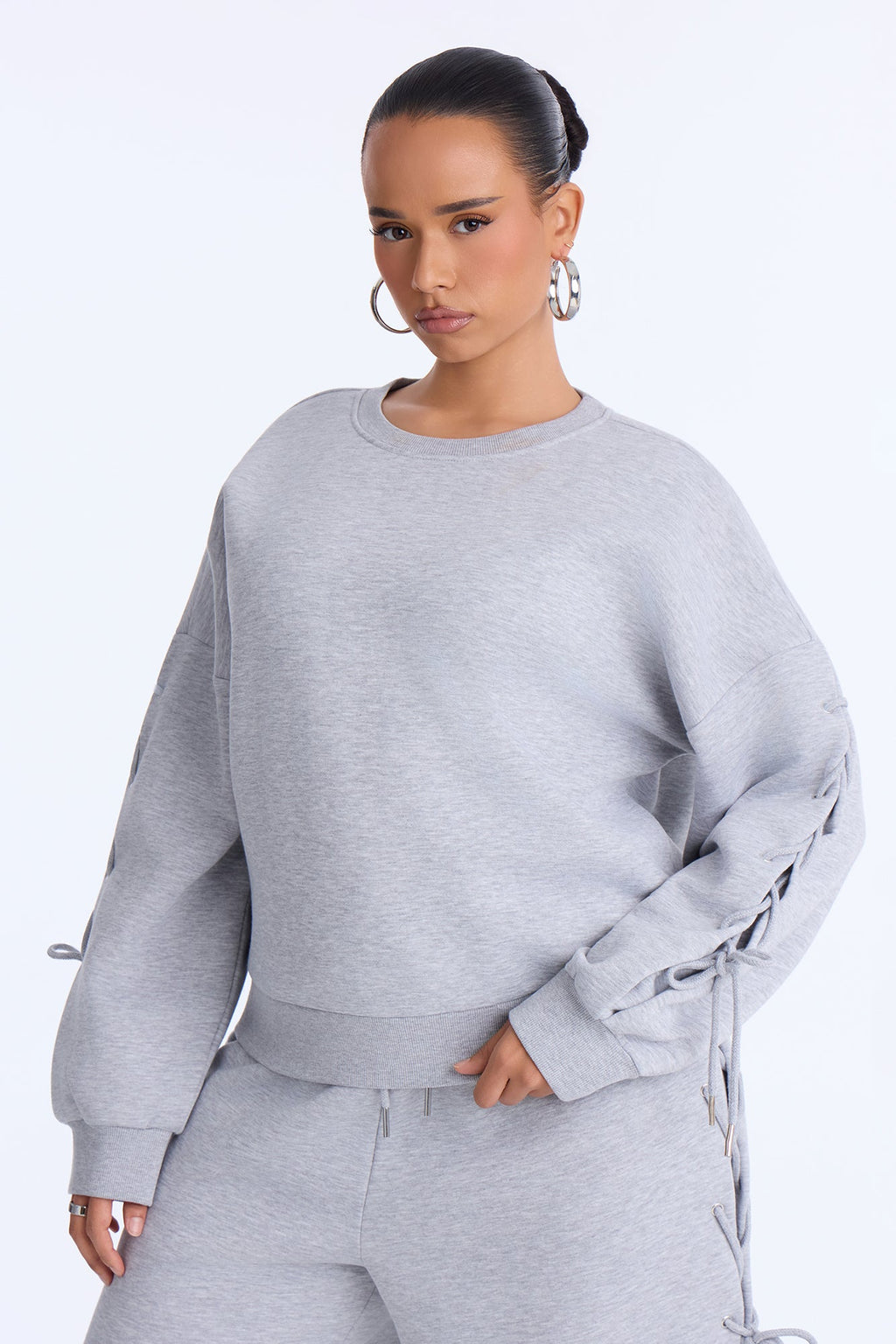 Caro Lace Up Sweatshirt Set - Heather Grey