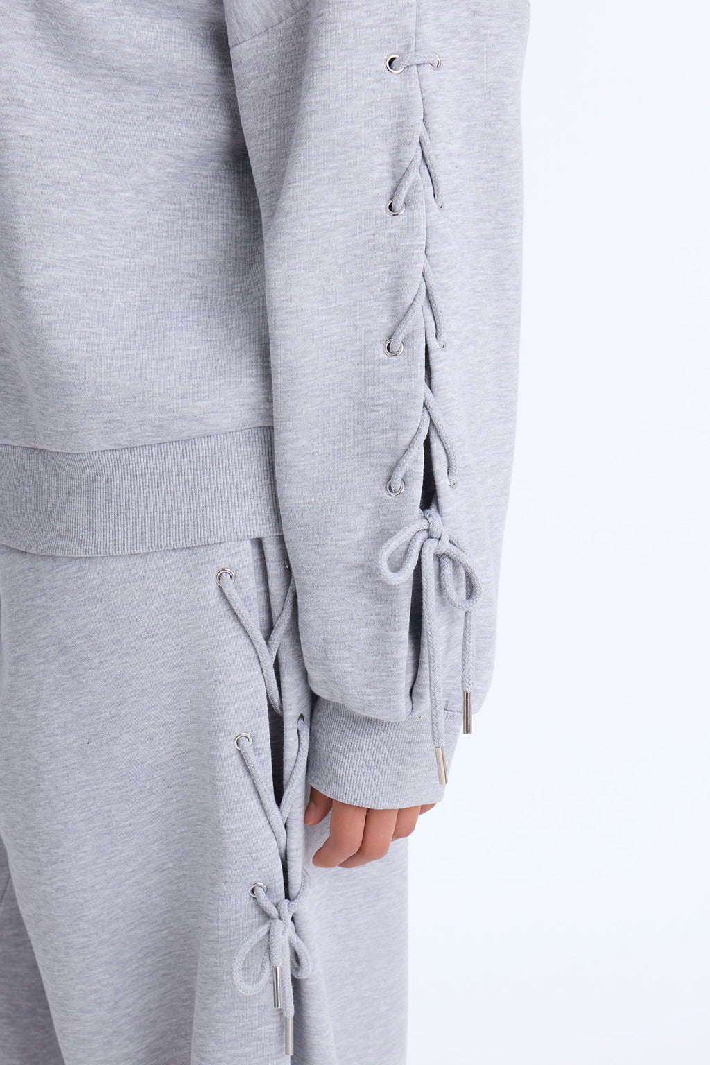 Caro Lace Up Sweatshirt Set - Heather Grey